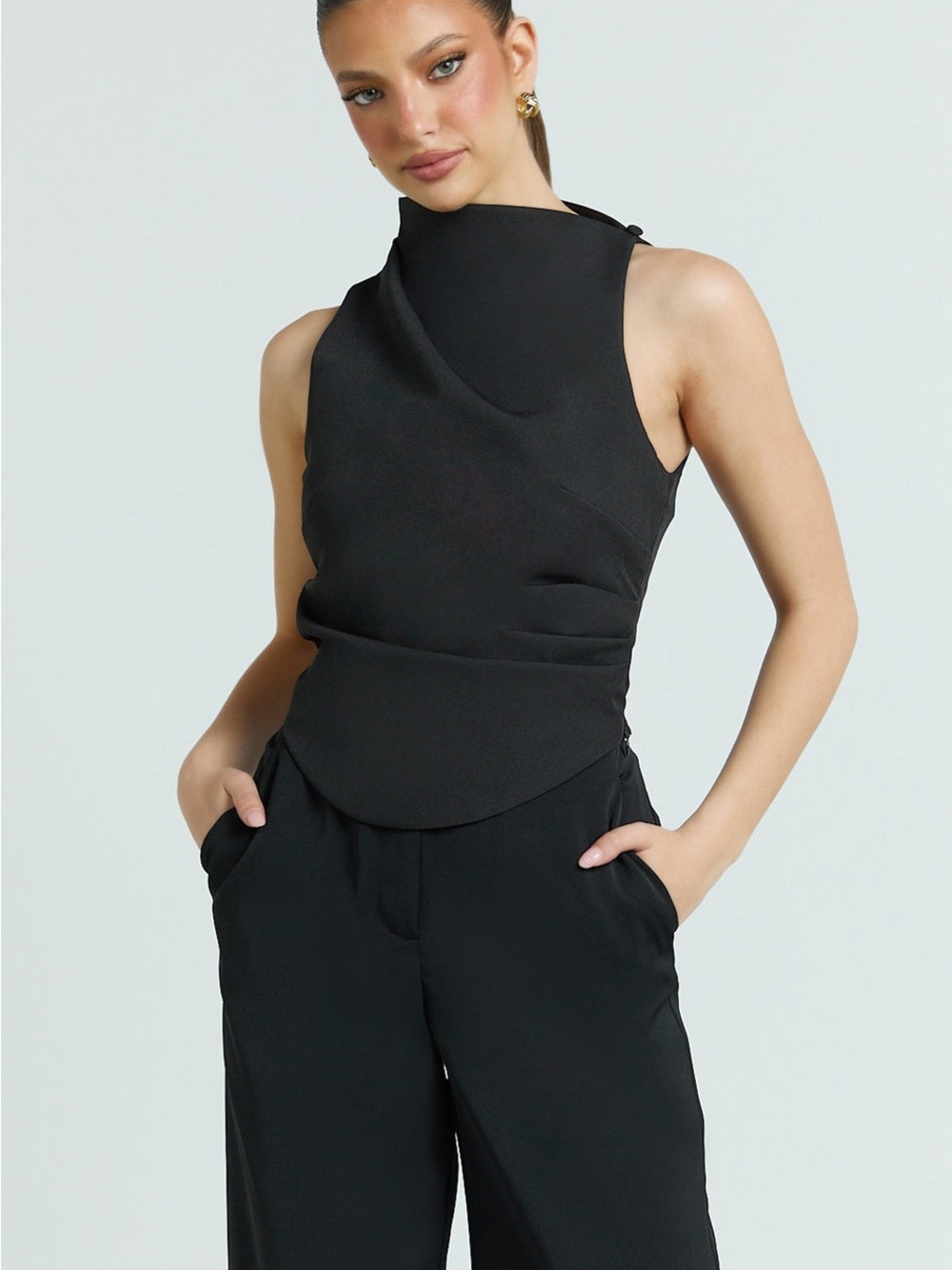 NWT Black Draped Sleeveless Top